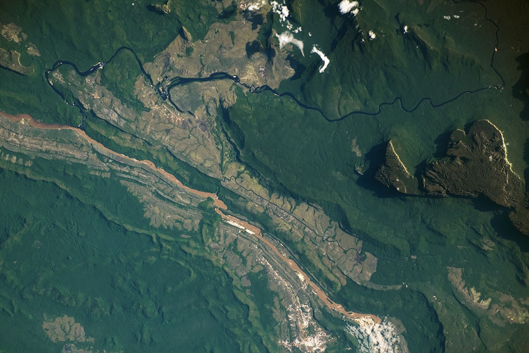 Forested ecological islands in Venezuela seen from orbit